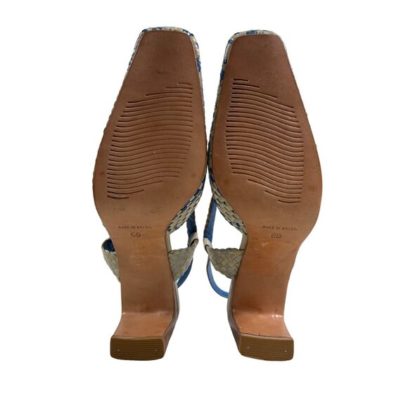 Pula Women’s  Yellow Blue Squared Toe Heeled Sandals Sz 6B - Picture 6 of 8